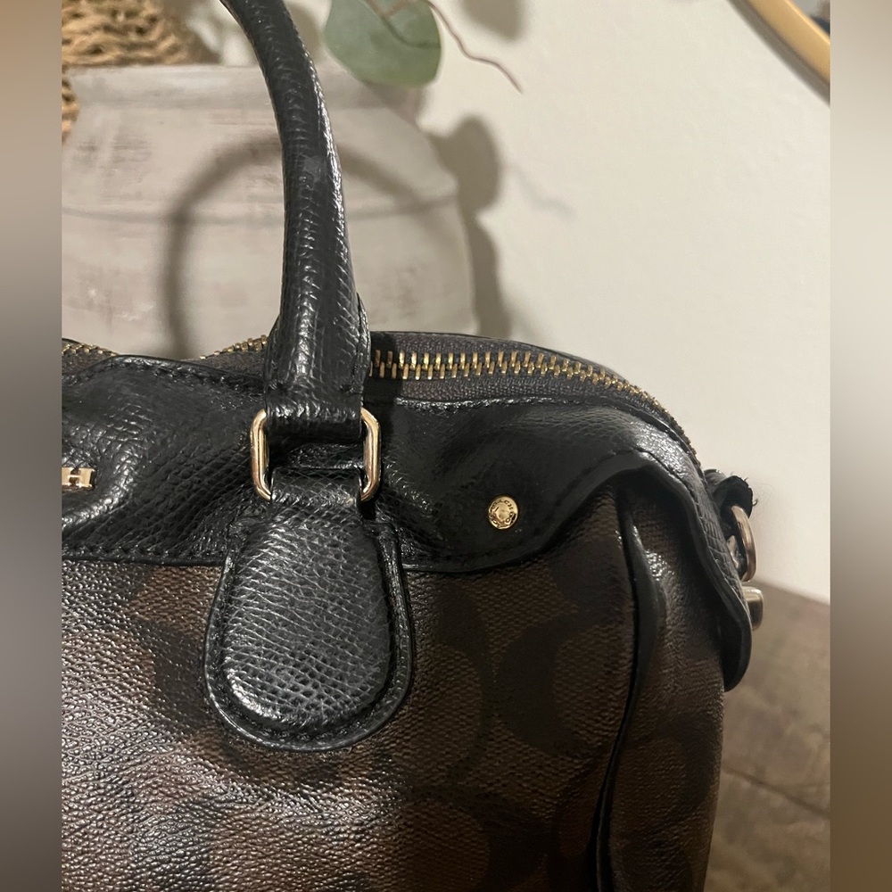 Coach Brown and Black Signature Satchel Crossbody NO STRAP - Picture 8 of 13